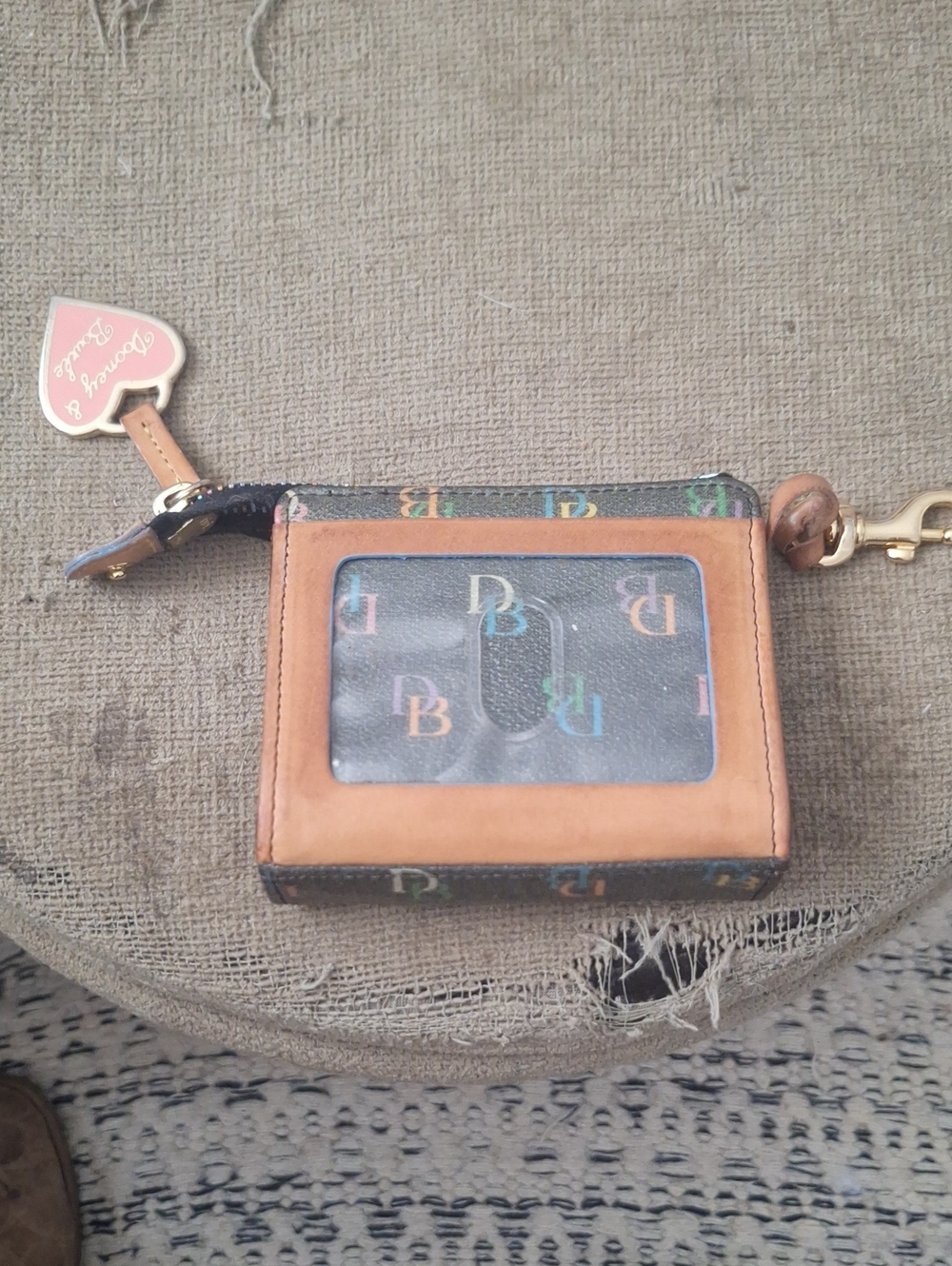 Dooney & Bourke Multicolor DB Monogram Card Holder with Tan Trim
